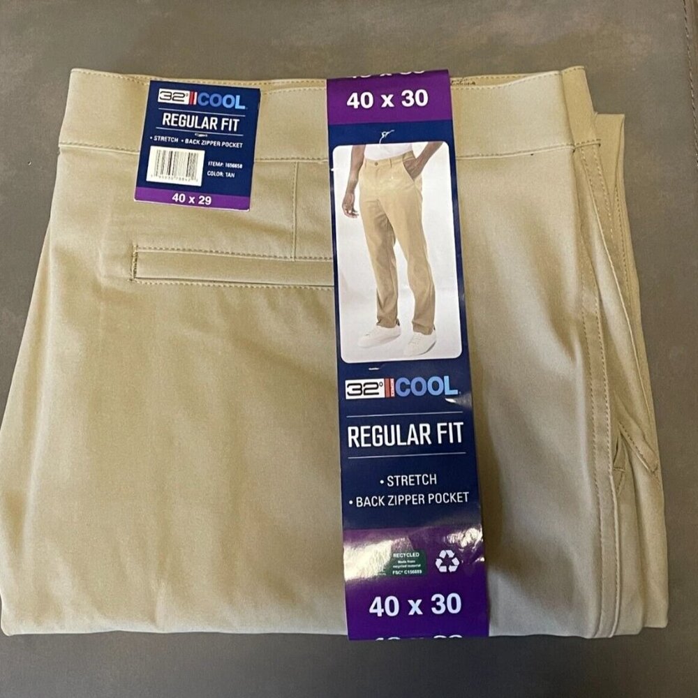 32 Degrees Men's Cool Regular Fit Stretch Zip Pocke Chino Pant: Tan - 40x30